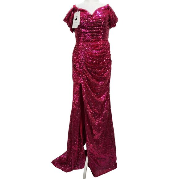 Womens Sequined Off-Shoulder Evening Gown party Dress pink Size 10 - Picture 1 of 9